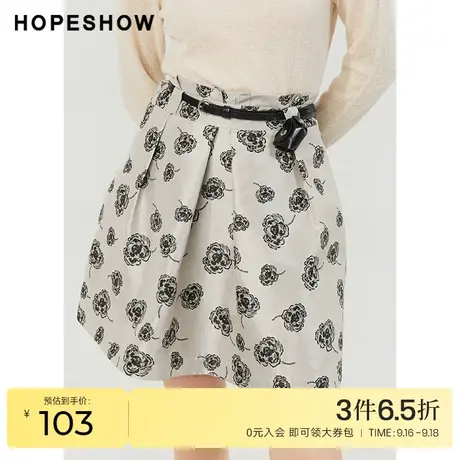 红袖outlets玫瑰字母a字短裙hopeshow2022冬季款设计感显瘦半身裙图片