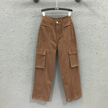 2023年秋季新款咖啡色工装裤长裤女潮休闲多口袋高腰宽松直筒裤子商品大图