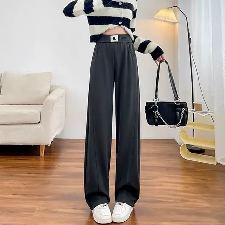 灰色运动裤女春秋2023年新款宽松显瘦直筒阔腿裤高腰休闲拖地裤子图片