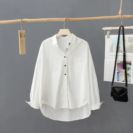 简约纯棉白衬衫女2023早春新款法式洋气长袖白衬衣百搭上衣打底衫商品大图