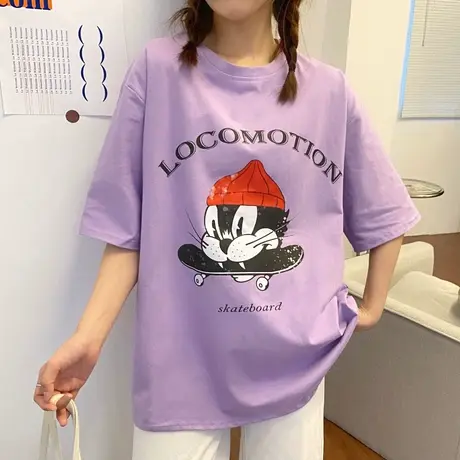 纯棉短袖t恤女2021年新款宽松韩版半袖设计感小众港风上衣服ins潮商品大图