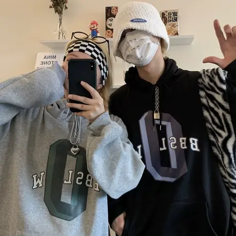 美式复古oversize加绒灰色卫衣女秋冬2023年新款韩版宽松bf慵懒风图片