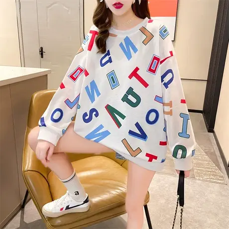 长袖圆领卫衣女春秋薄款2023年新款卡通字母宽松百搭高中学生上衣图片