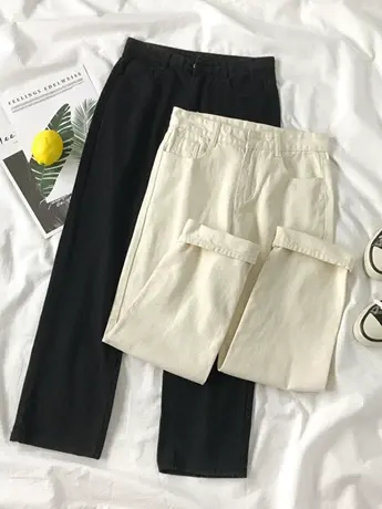 清仓捡漏高腰显瘦直筒阔腿牛仔裤子女2023新春季小个子学生百搭图片