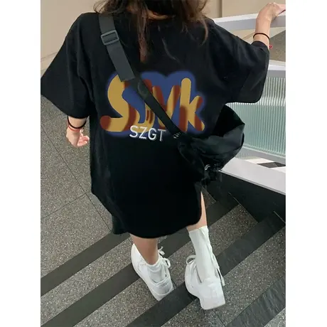 纯棉设计感美式复古短袖t恤女夏季小众潮牌宽松半袖休闲百搭上衣商品大图