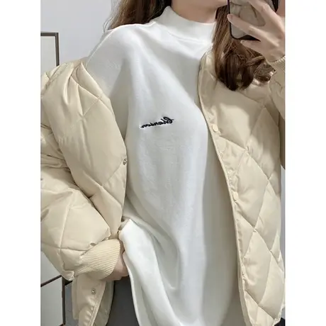 韩系简约风chic大码保暖德绒打底衫ins潮秋冬加绒半高领长袖上衣商品大图