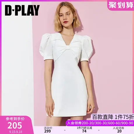 DPLAY夏季新款法式复古泡泡袖蝴蝶结扭领连衣裙图片