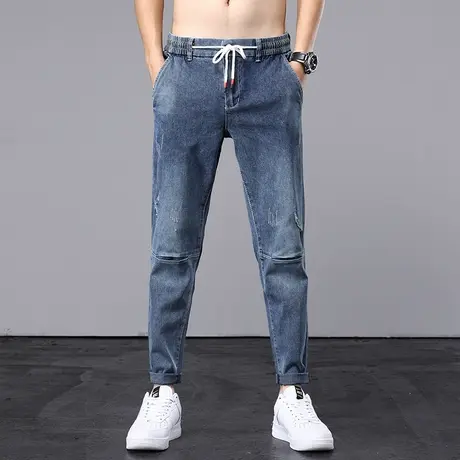 秋冬男士牛仔裤修身九分哈伦宽松潮牌休闲薄款弹力松紧腰韩版青年商品大图