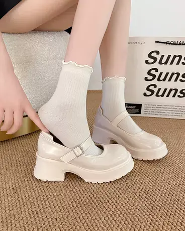 仙女厚底玛丽珍鞋女法式白色粗高跟单鞋小个子增高jk配裙子小皮鞋商品大图