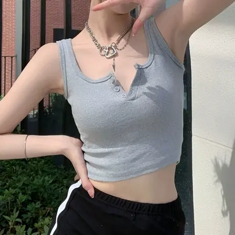 夏季白色美背工字吊带小背心女外穿短款无袖打底运动内搭薄款上衣图片