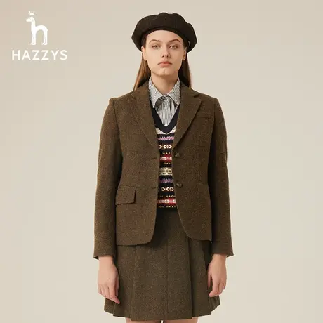 【商场同款】Hazzys哈吉斯短款修身羊毛单西女士新款休闲西装外套图片