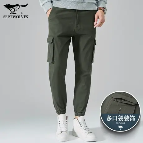 Q七匹狼狼族生活2023秋冬商务休闲工装裤青年纯色多口袋束脚长裤商品大图