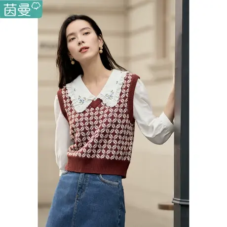 茵曼旗舰店针织小坎肩女装2023秋季新款上衣法式外搭毛衣背心外套图片