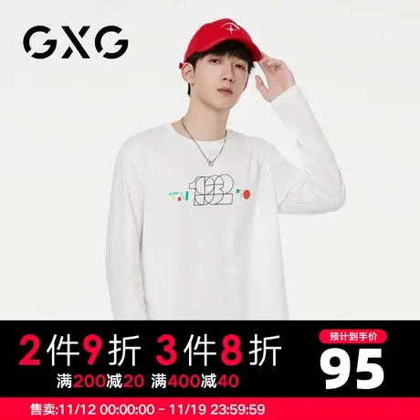 【新品】GXG男装 【纯棉】23秋季潮流字母印花圆领百搭长袖t恤图片