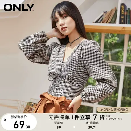 ONLY奥莱夏季时尚短款泡泡袖V领系带收腰衬衫女商品大图