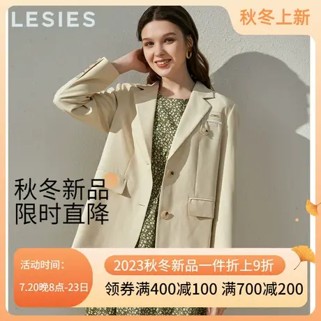 LESIES蓝色倾情春秋款女装时尚徽标后开叉设计感黑色小西装外套商品大图