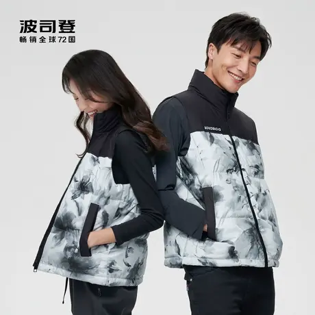 波司登奥莱情侣款男女同穿时尚宽松短款马甲国潮水墨羽绒服舒适图片