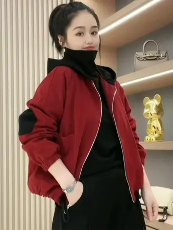 欧货连帽牛仔外套女春秋装2023年新款宽松休闲短外套上衣女ins潮商品大图