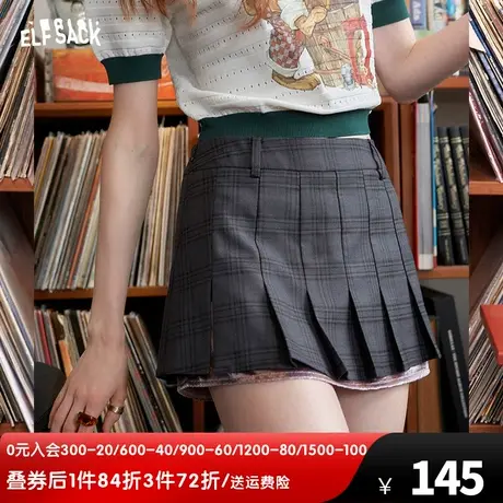 妖精的口袋格纹百褶半身裙女2024春秋新款英伦学院风显瘦a字半裙图片