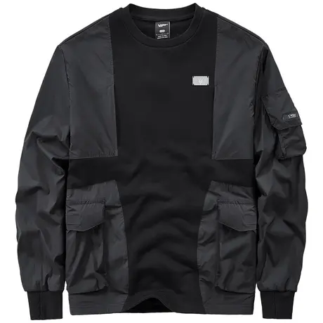 VIP圆领卫衣男2023新款长袖t恤机能风拼接设计感运动上衣ins潮牌商品大图