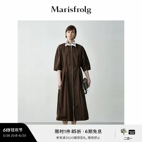 【随型风衣】玛丝菲尔秋布朗棕色双头拉链多穿风衣外套图片