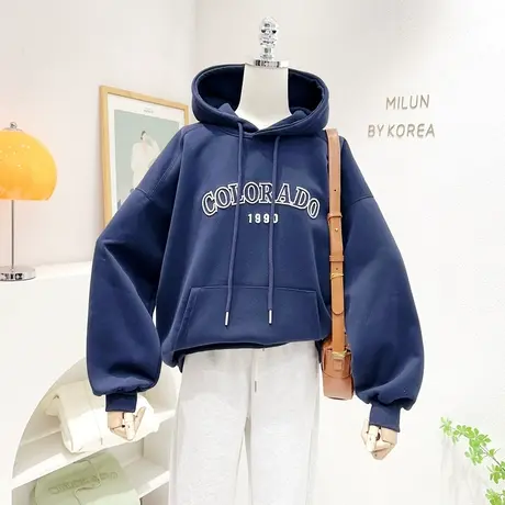 韩国东大门连帽外套2023春秋新款复古美式字母宽松卫衣休闲小个子图片