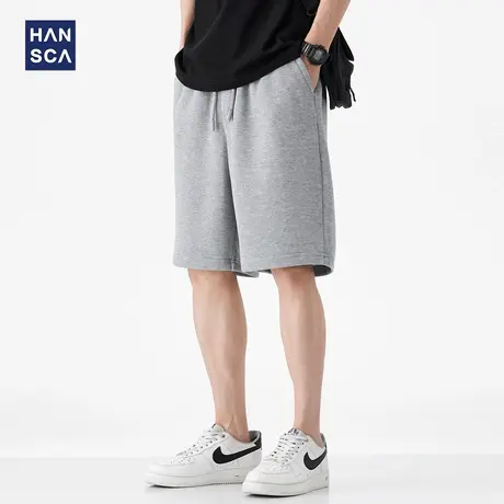 hansca350g法国罗纹休闲短裤男2025夏季凉感运动透气针织五分卫裤图片