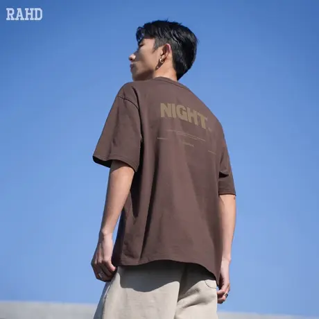 Radiohead男士短袖t恤2024夏季新款棕咖色圆领上衣背部印花潮打底商品大图