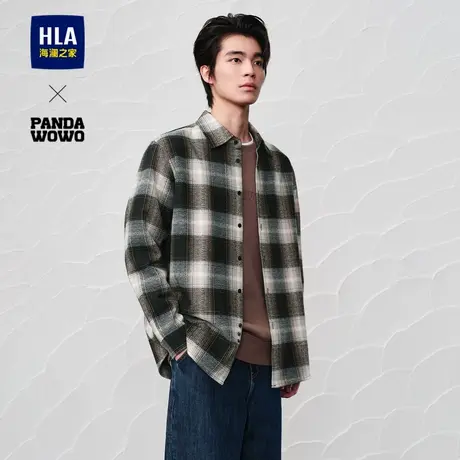HLA/海澜之家panda wowo长袖衬衫24秋冬新渐变格纹翻领保暖衬衣男图片