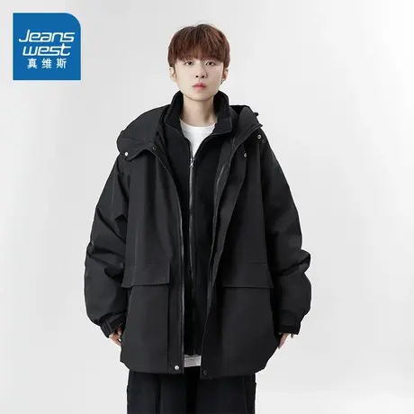 WX真维斯男装长袖夹克衣服 秋冬季男生休闲港风连帽开衫外套上衣商品大图