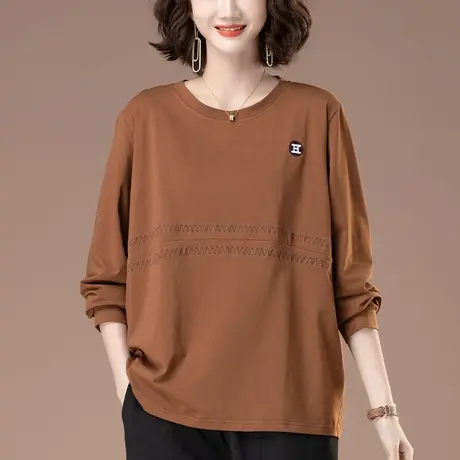 春秋长袖T恤女新款加肥加大码女装宽松中年妈妈休闲百搭显瘦上衣商品大图