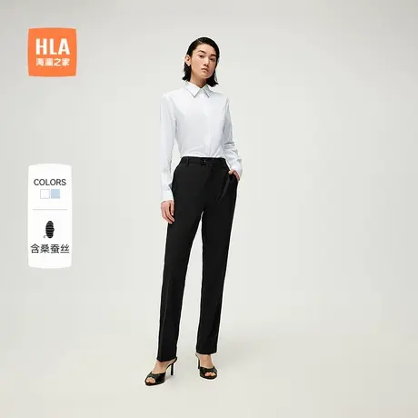 【含桑蚕丝】HLA/海澜之家女士正装长袖白衬衫25春夏新款商务衬衣商品大图