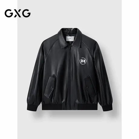 GXG男装 质感PU后背印花廓形茄克潮流通勤夹克外套 2025春季新品商品大图