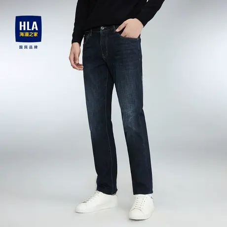 HLA/海澜之家磨毛牛仔裤2023秋季新款舒适五袋款保暖有型长裤男商品大图