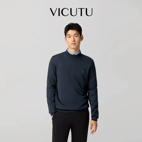 VICUTU威可多男士针织长袖舒暖绵羊毛日常通勤圆领外搭休闲针织衫图片