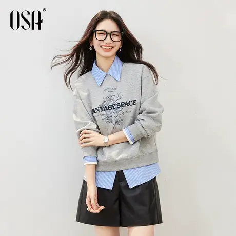 OSA欧莎美式复古刺绣印花卫衣女秋季2025年新款圆领宽松长袖上衣商品大图