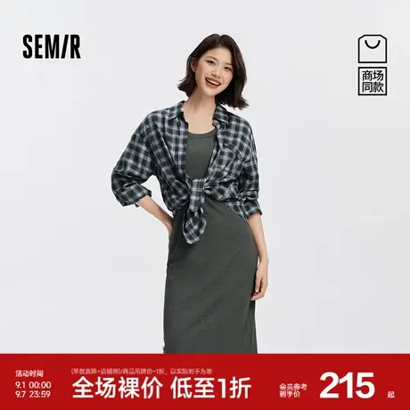 [商场同款]森马连衣裙女背心裙格纹中长款衬衫2025秋季新款两件套商品大图