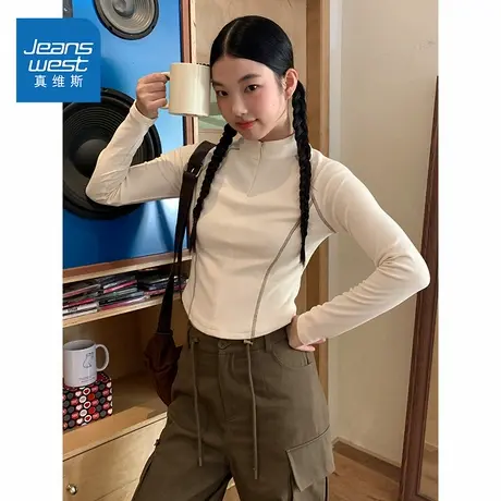 NOE真维斯德绒打底衫女2025新款秋季爆款青少年半高领长袖t恤女商品大图