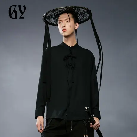 雅戈尔奥莱 GY男装夏新中式休闲写意飘带男士长袖衬衫商品大图