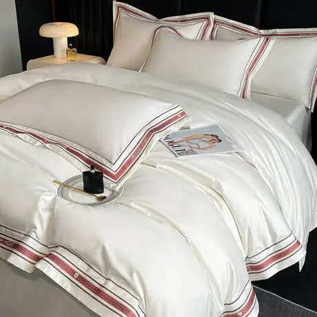 恒源祥50双股长绒棉轻奢简约四件套纯棉床单被套双人家用床品套件商品大图