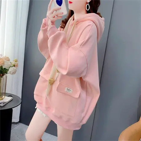 设计感加绒连帽卫衣女学院风2022新款秋冬宽松洋气减龄中长款上衣商品大图