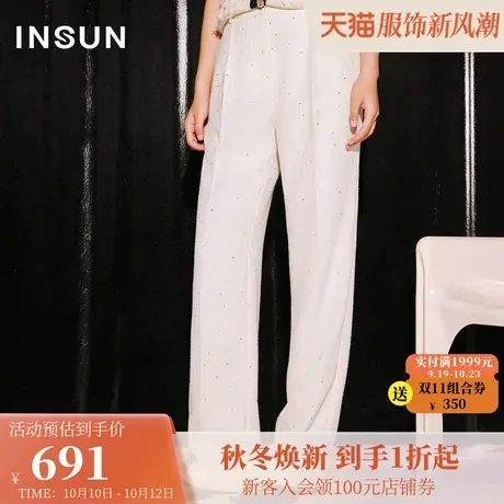 恩裳COVER2023冬装新款亮片小香风肌理感立体裤中缝直筒西装裤女商品大图