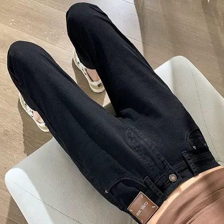 黑色直筒九分牛仔裤女2023春秋新款高腰宽松显瘦薄款小个子哈伦裤商品大图