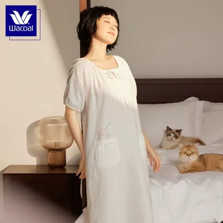 华歌尔Wacoal小懒猫纯棉透气柔软亲肤睡裙家居裙女WN2403图片