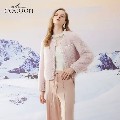 misscocoon23秋冬新款千金玛德琳简约定染织带高级环保皮草图片