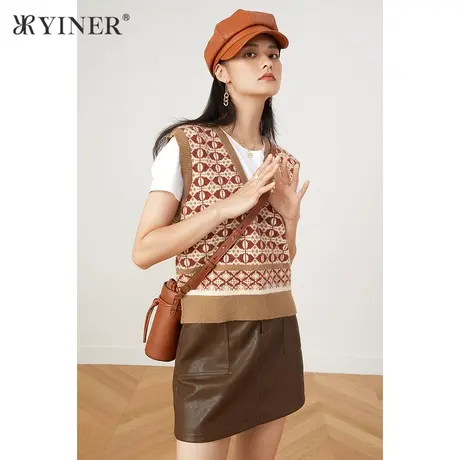 YINER音儿女装2021秋季新款V领无袖马甲毛针织衫商品大图
