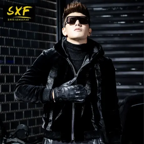 SXF圣希梵2020冬季新款皮草男外套 水貂毛连帽皮毛一体男士皮衣潮商品大图