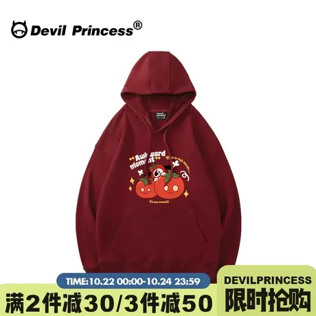 2023秋冬新款ulzzang小众学院风酒红色卫衣女卡通印花宽松上衣潮图片