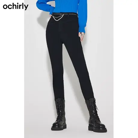 【七七酱专享】欧时力高腰窄脚牛仔长裤女新款秋绣花裤子修身显瘦图片