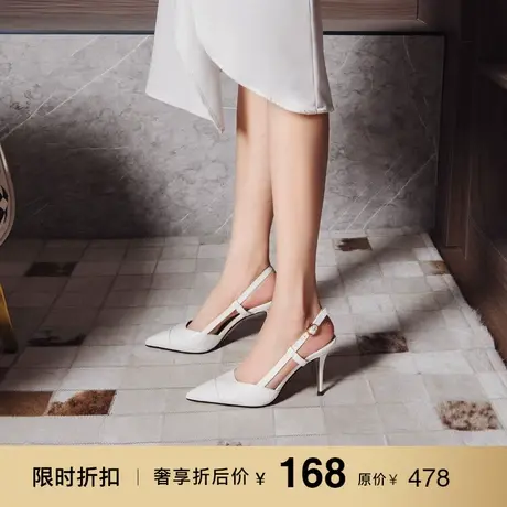 熙漫2023夏季新款女鞋百搭包头浅口一字带扣裸色细跟高跟凉鞋图片